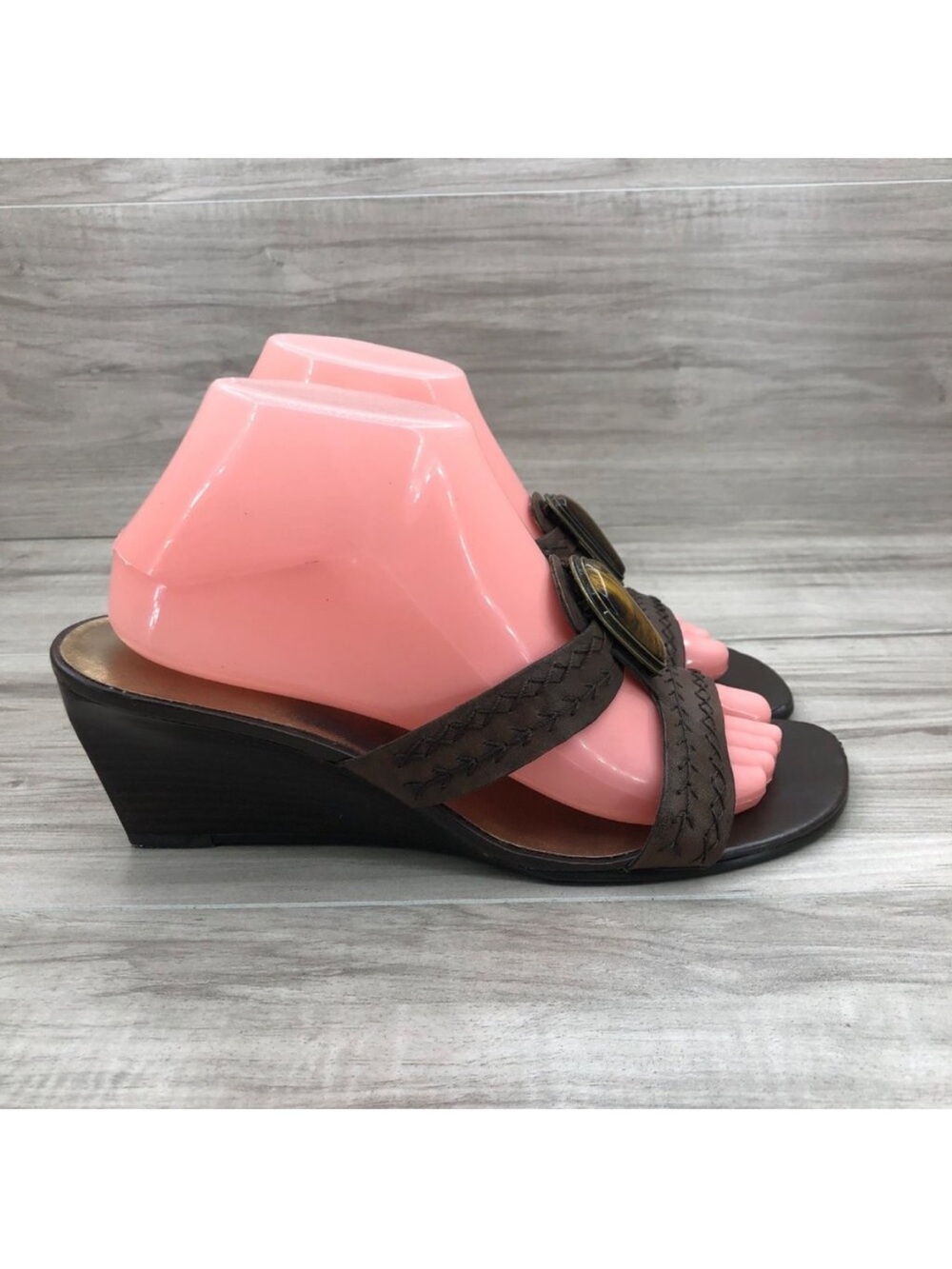Karen Scott Wedge Sandals Womens 8.5 M Brown Leather Slip On